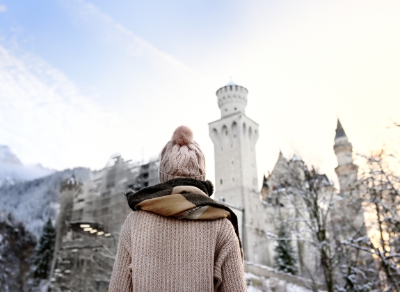 Famous Neuschwanstein castle in Germany, Bavaria, built by King Ludwig II in 19th-century