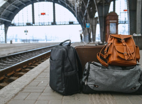 bags at railway station near railroad