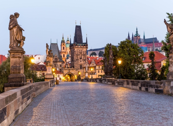 Charles Bridge in Prague at night, Czech Republic