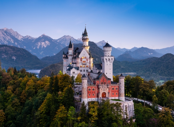 Famous Neuschwanstein castle in Germany, Bavaria, built by King Ludwig II in 19th-century