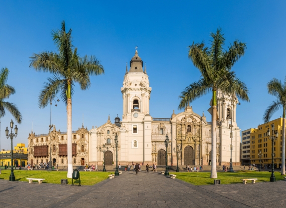 Panoramic view of Lima main square and cathedral church.