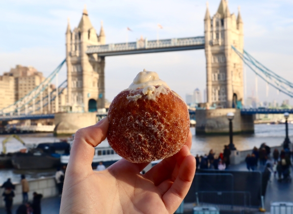 food with the london bridge in the background