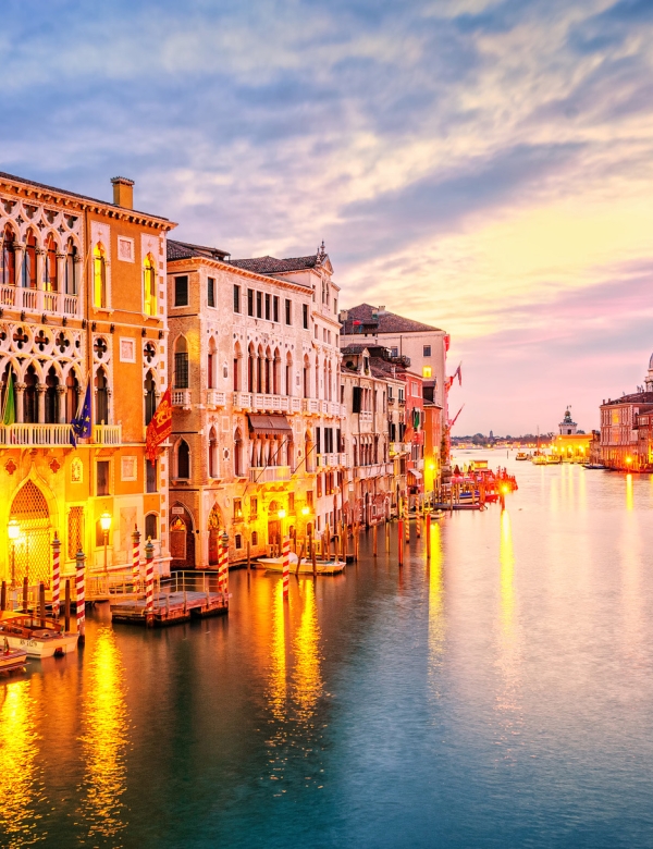 The Grand Canal and basilica Santa Maria della Salute on sunrise The Grand Canal and basilica Santa Maria della Salute on sunrise