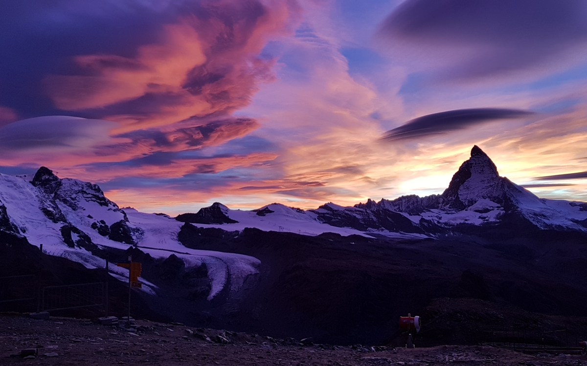 View from the Gornergrat at Sunset The mountains at sunset