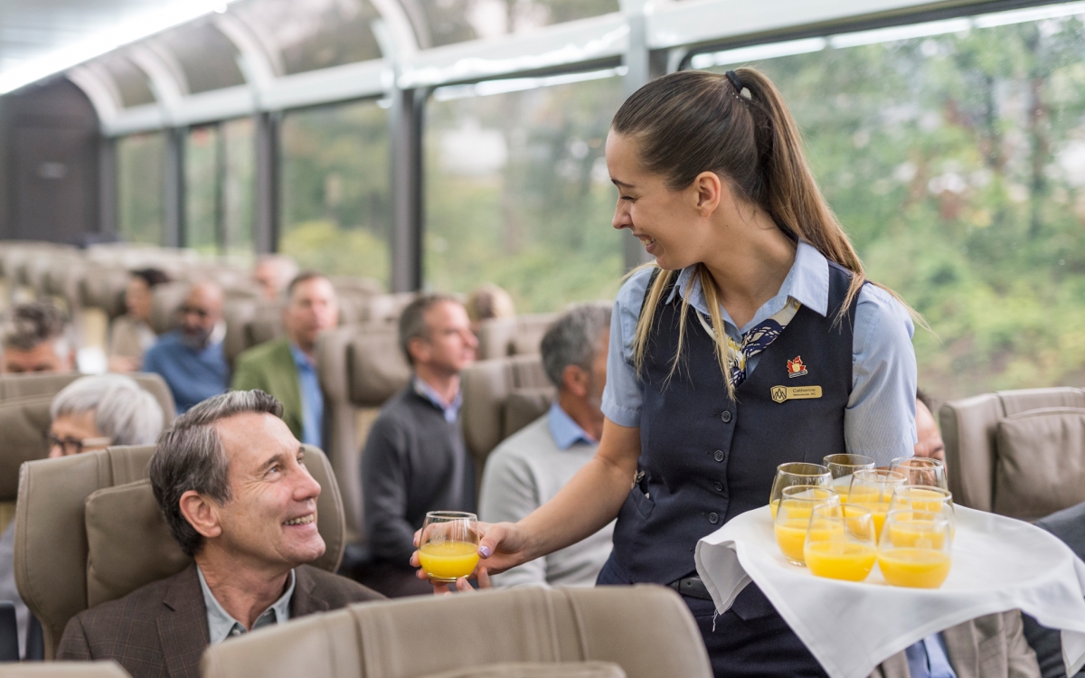 drinks served in Silverleaf class onboard the Rocky Mountaineer