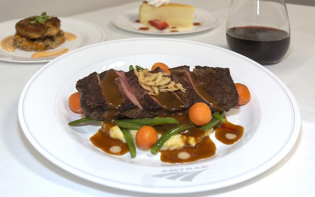 beef dinner onboard Amtrak trains