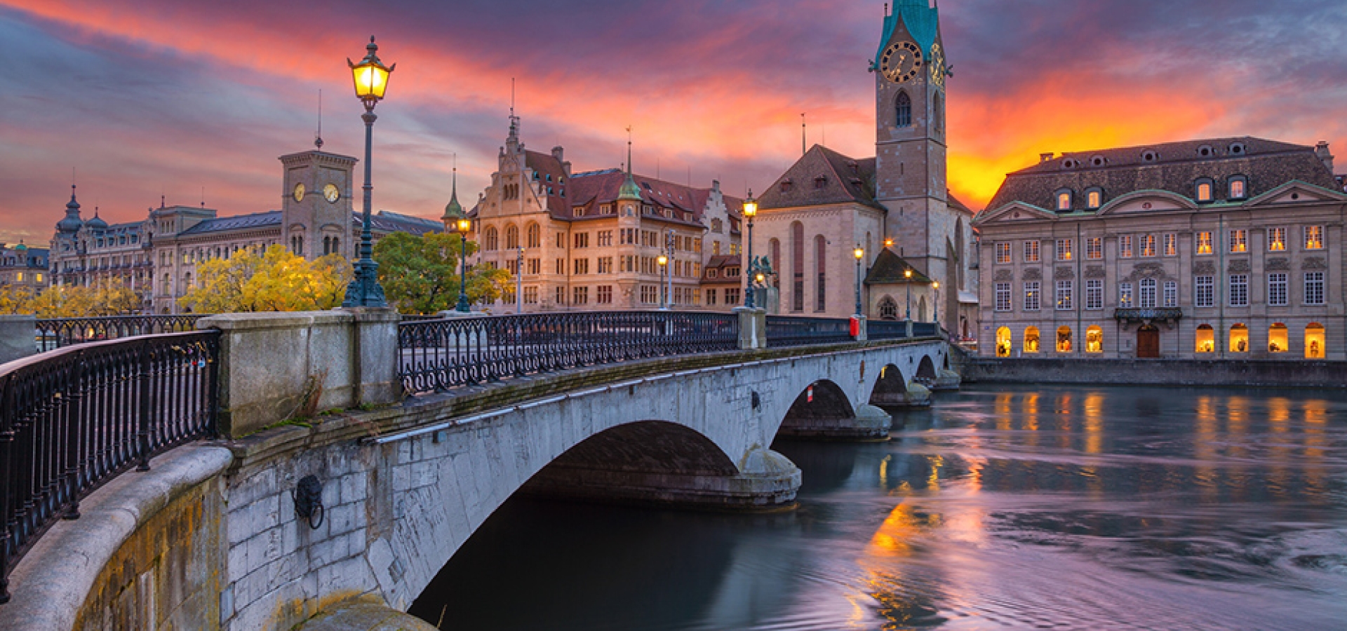 Downtown Zurich, Switzerland Cityscape During Sunset