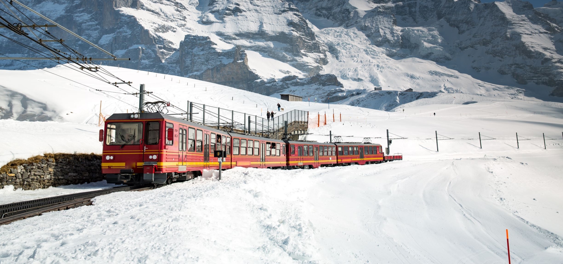 Travelling on the Jungfrau A train travels down from mountain peak