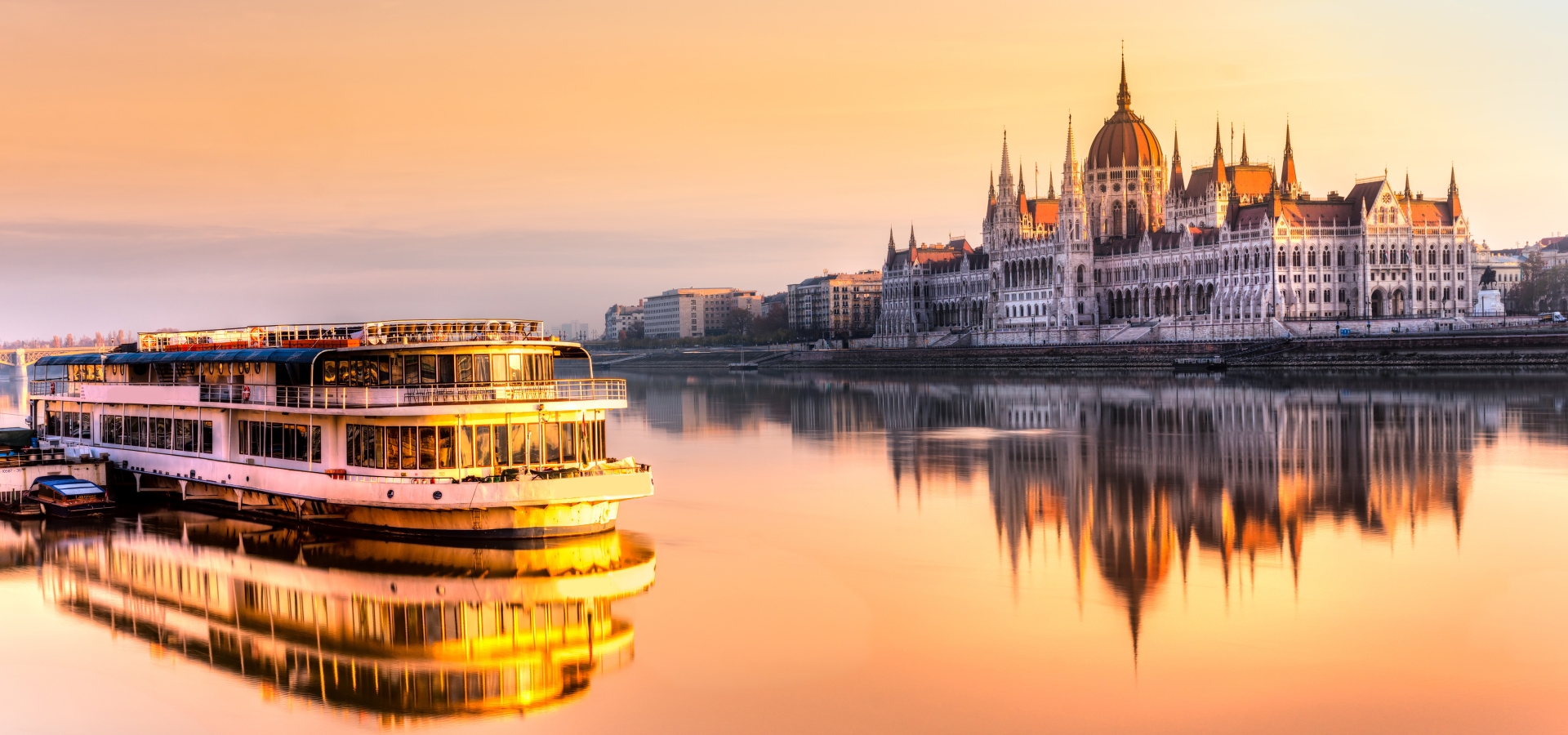 View of Budapest parliament at sunrise, Hungary