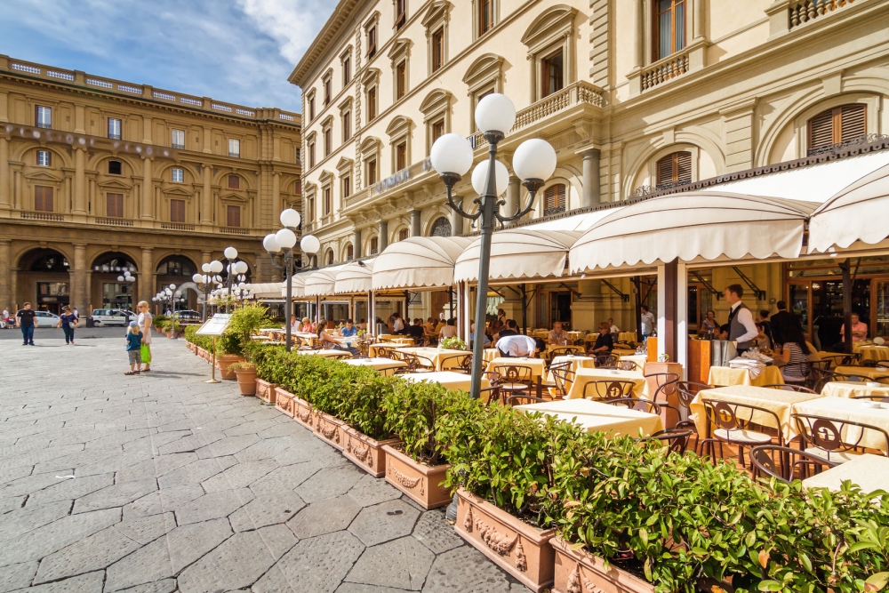 Summer street cafe on Piazza della Repubblica in Florence