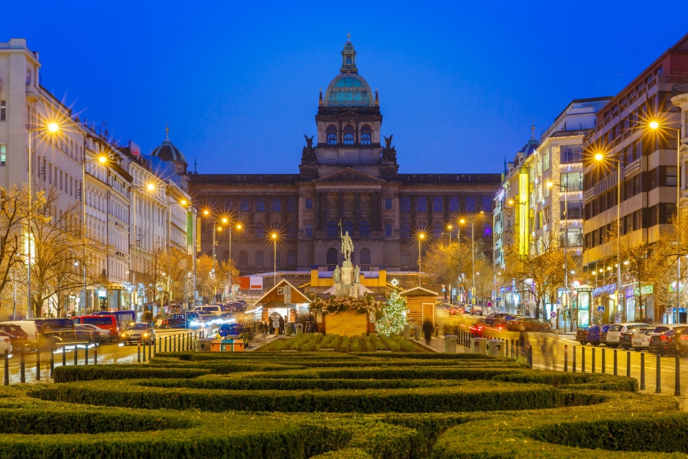 Wenceslas Square in Prague at night