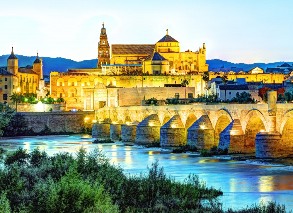 A bridge at night in Cordoba, Spain