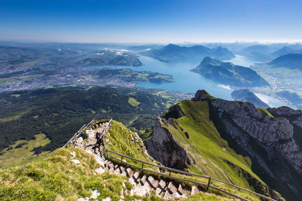 Looking down to Lake Lucerne from the summit of a mountain