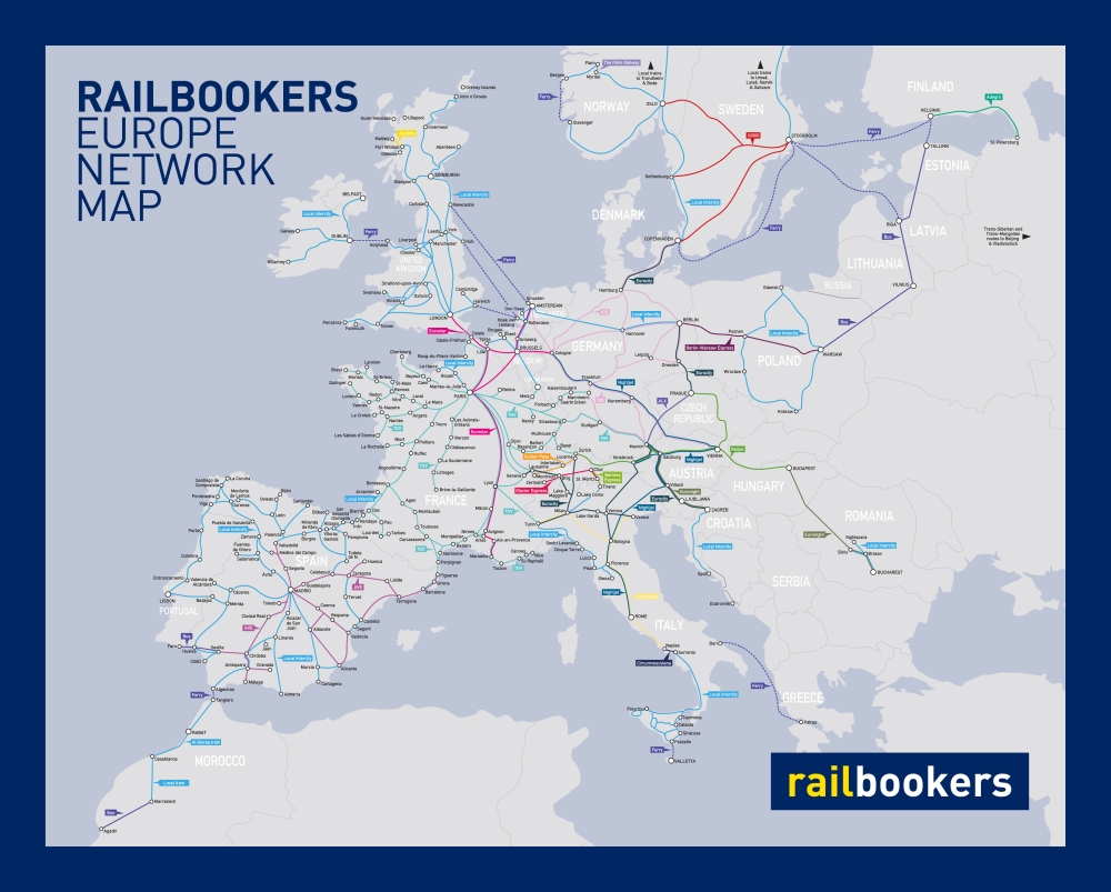 rail route map of Europe from Railbookers